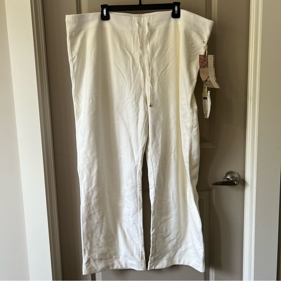 NWT COTTON GINNY Organic Cotton Blend Wide Leg White Fleece Pants plus petite lg - Picture 2 of 14